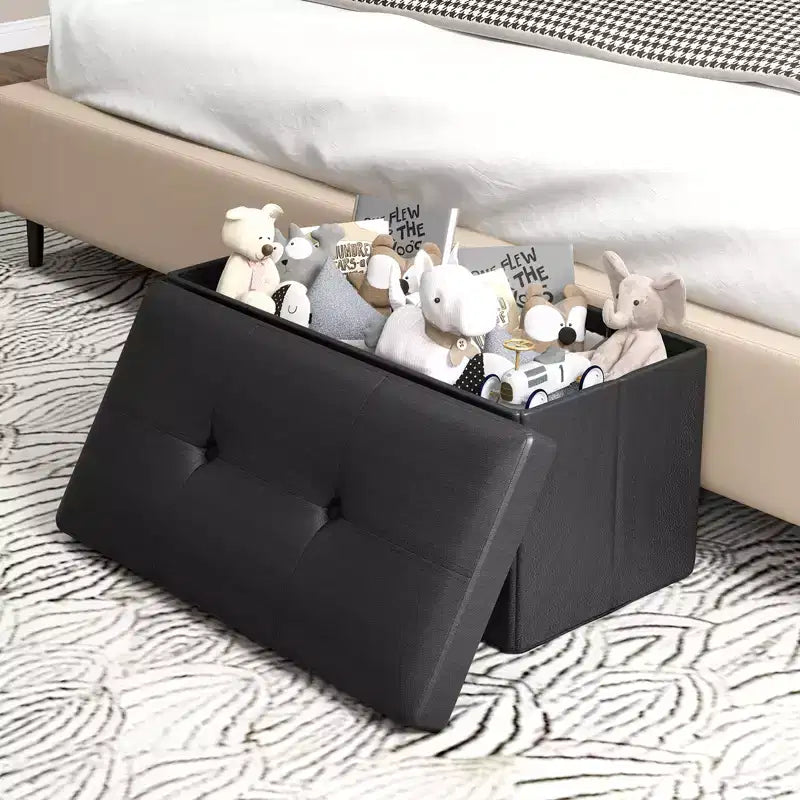 Pouffe de rangement pliant, cuir PVC, 85 L, capacité 150 kg, repose-pieds multifonctionnel