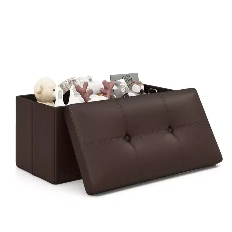 Pouffe de rangement pliant, cuir PVC, 85 L, capacité 150 kg, repose-pieds multifonctionnel