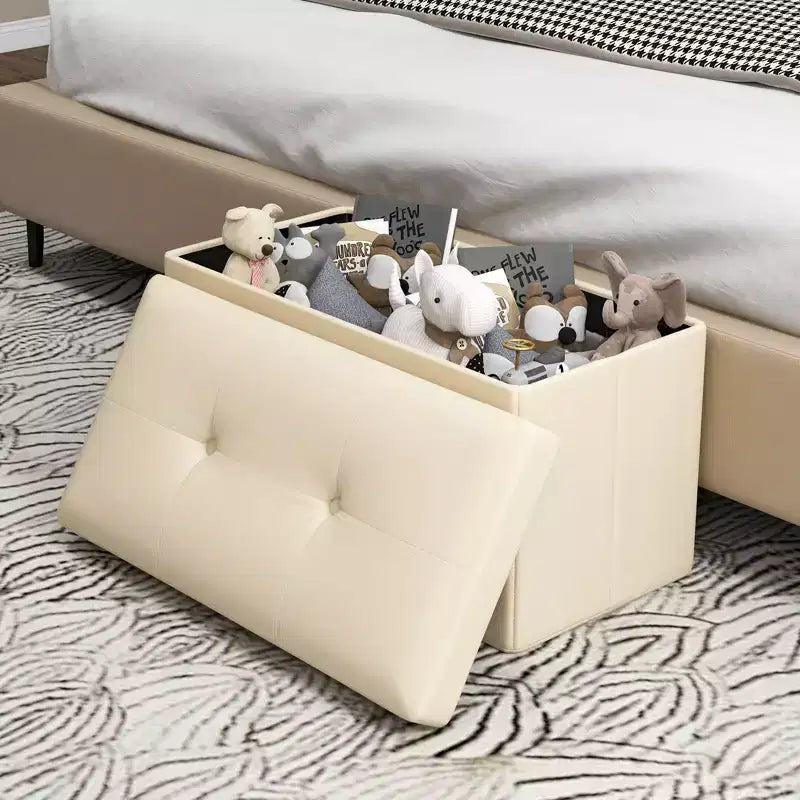Pouffe de rangement pliant, cuir PVC, 85 L, capacité 150 kg, repose-pieds multifonctionnel