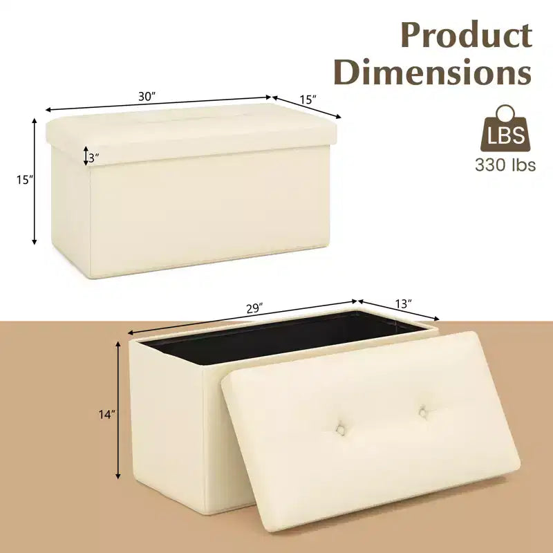 Pouffe de rangement pliant, cuir PVC, 85 L, capacité 150 kg, repose-pieds multifonctionnel