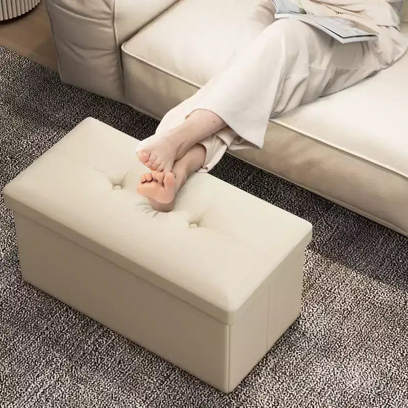Pouffe de rangement pliant, cuir PVC, 85 L, capacité 150 kg, repose-pieds multifonctionnel