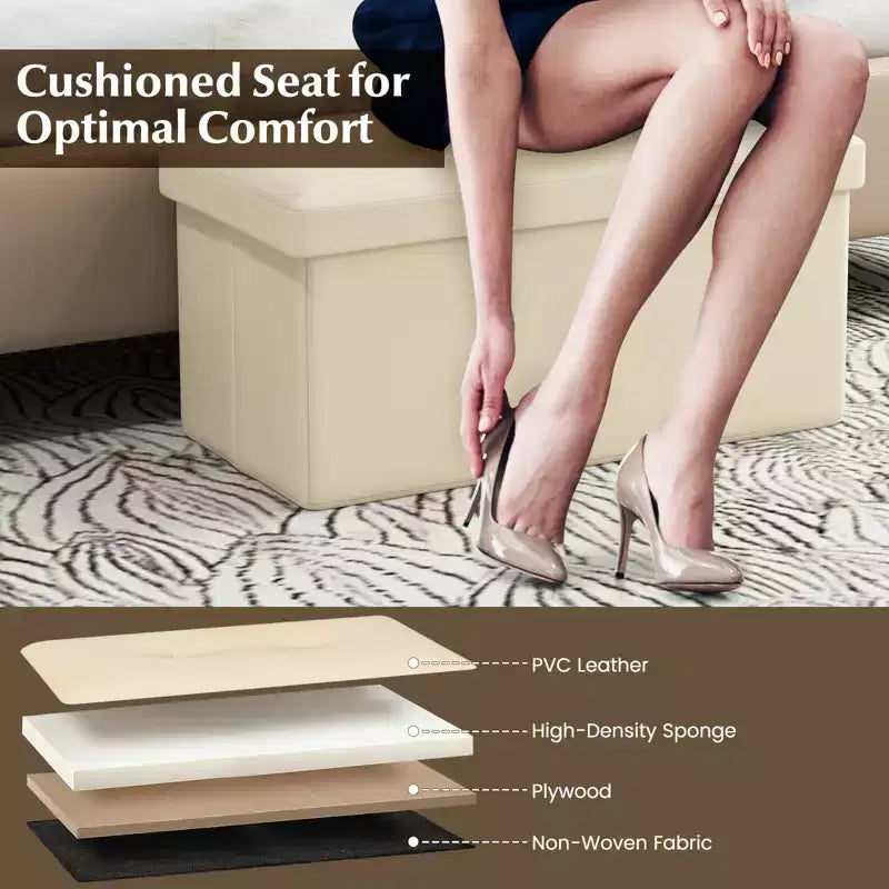 Pouffe de rangement pliant, cuir PVC, 85 L, capacité 150 kg, repose-pieds multifonctionnel