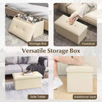 Pouffe de rangement pliant, cuir PVC, 85 L, capacité 150 kg, repose-pieds multifonctionnel