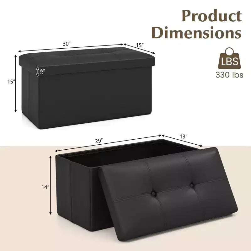 Pouffe de rangement pliant, cuir PVC, 85 L, capacité 150 kg, repose-pieds multifonctionnel