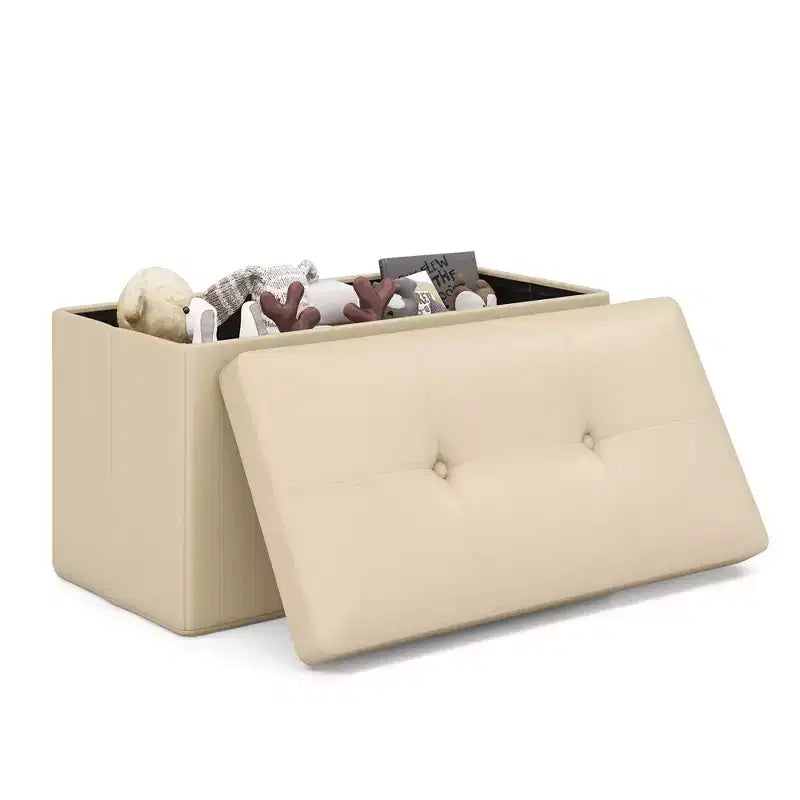 Pouffe de rangement pliant, cuir PVC, 85 L, capacité 150 kg, repose-pieds multifonctionnel