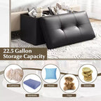 Pouffe de rangement pliant, cuir PVC, 85 L, capacité 150 kg, repose-pieds multifonctionnel