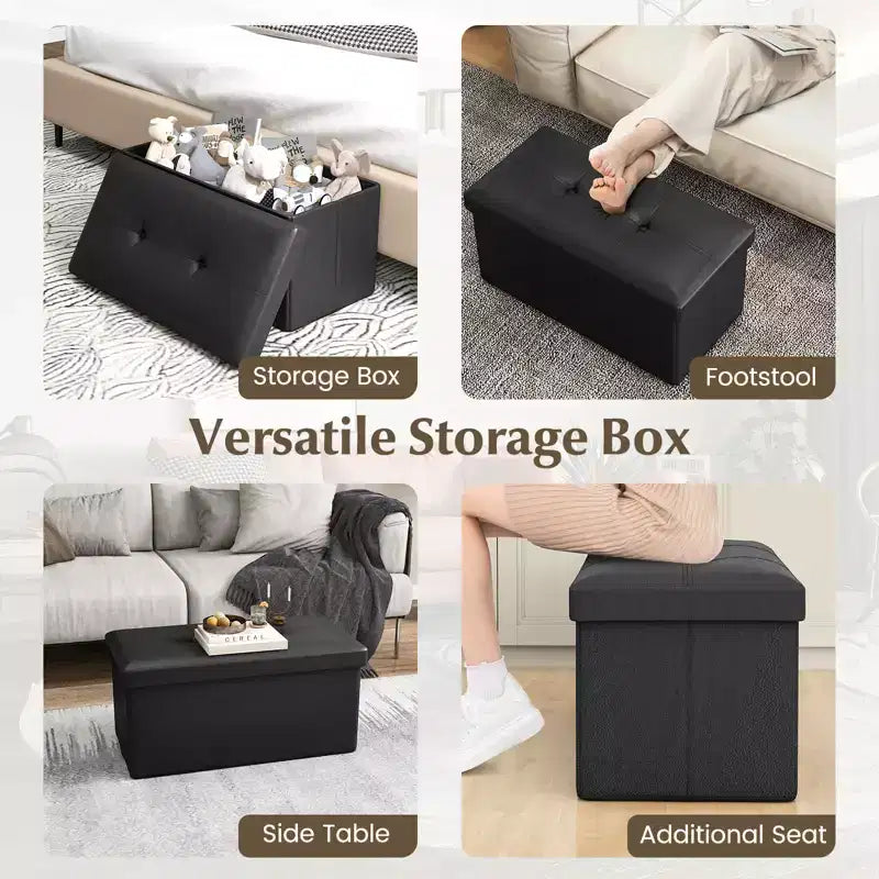 Pouffe de rangement pliant, cuir PVC, 85 L, capacité 150 kg, repose-pieds multifonctionnel
