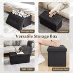 Pouffe de rangement pliant, cuir PVC, 85 L, capacité 150 kg, repose-pieds multifonctionnel