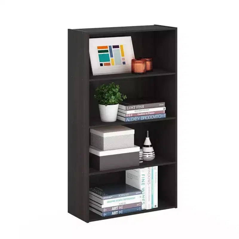 Étagère ouverte à 4 compartiments, espresso, panneau de particules, 105,9 cm H x 59,9 cm L