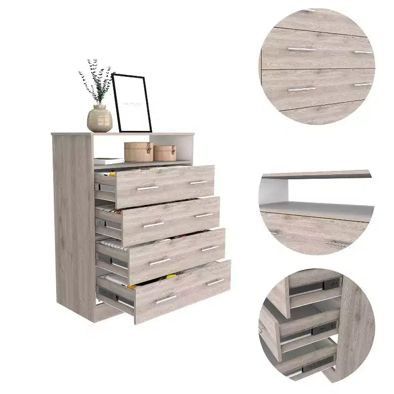 Commode 4 tiroirs, Stratifié bois, Dispositif anti-basculement, 109 cm (H) x 84 cm (l) x 43 cm (P)