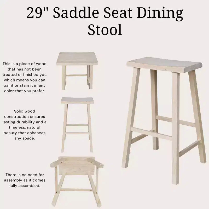 Tabouret de bar selle, hauteur comptoir, en bois d'hévéa, sans dossier ni accoudoirs, H 61 cm