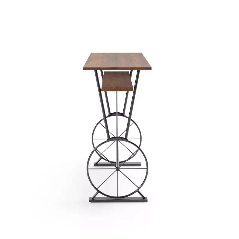 Table de bar à hauteur de comptoir, marron et noir, structure en acier, 120 cm L, 2 places