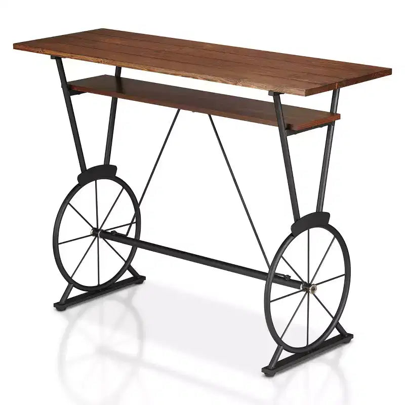 Table de bar à hauteur de comptoir, marron et noir, structure en acier, 120 cm L, 2 places