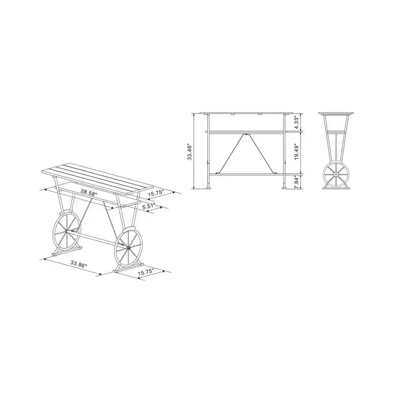 Table de bar à hauteur de comptoir, marron et noir, structure en acier, 120 cm L, 2 places