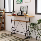 Table de bar à hauteur de comptoir, marron et noir, structure en acier, 120 cm L, 2 places