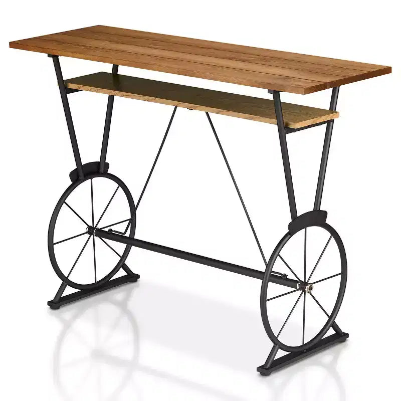 Table de bar à hauteur de comptoir, marron et noir, structure en acier, 120 cm L, 2 places