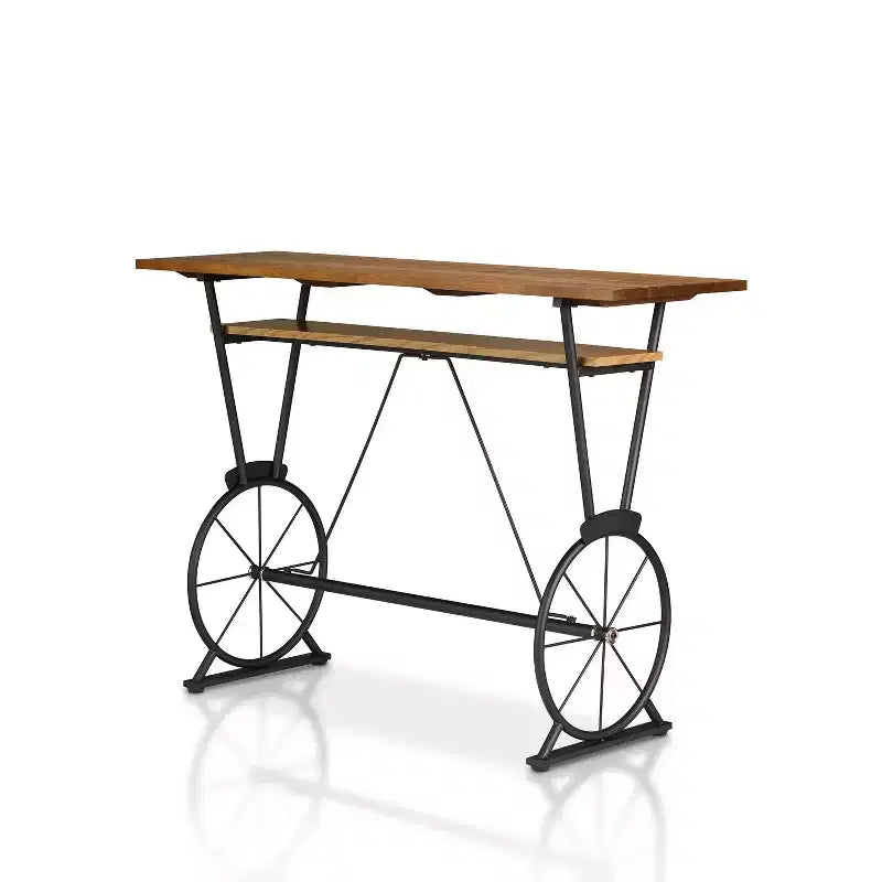 Table de bar à hauteur de comptoir, marron et noir, structure en acier, 120 cm L, 2 places