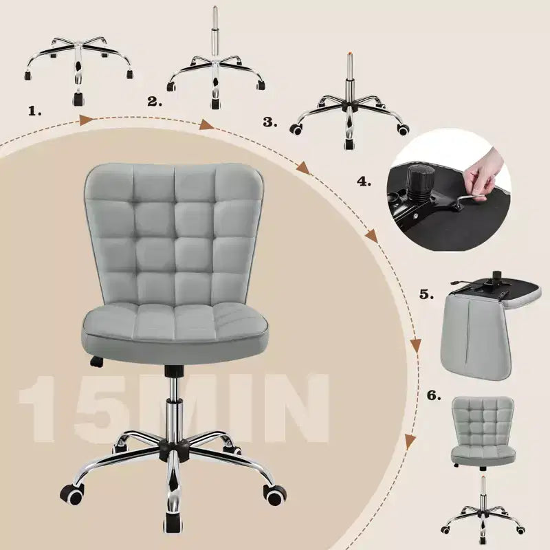 Chaise de bureau moderne sans accoudoirs en similicuir, capacité de 136 kg