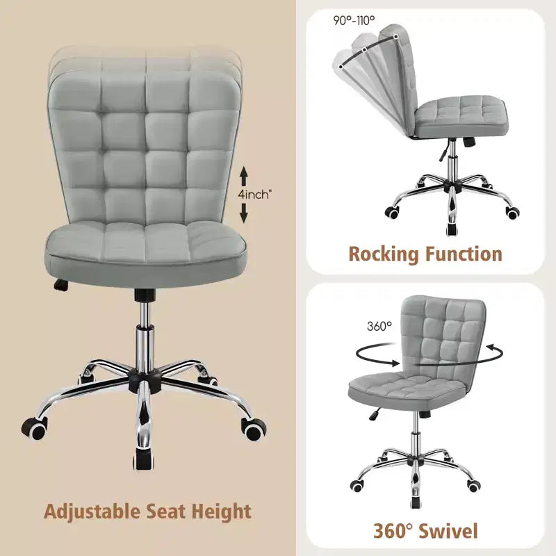 Chaise de bureau moderne sans accoudoirs en similicuir, capacité de 136 kg