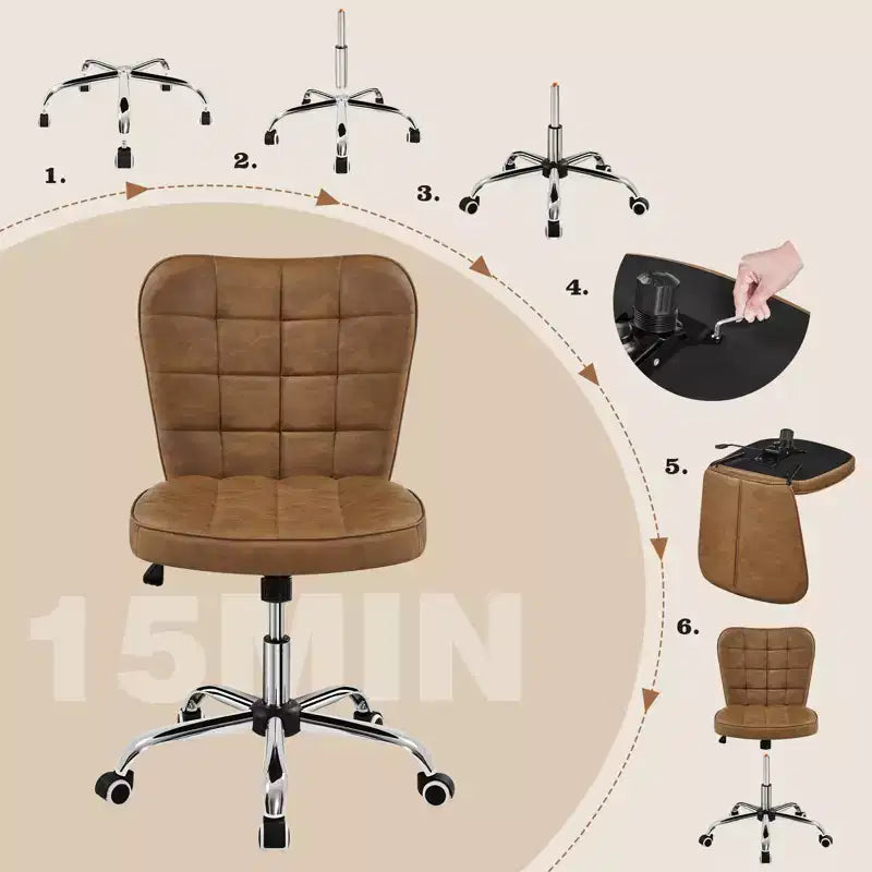Chaise de bureau moderne sans accoudoirs en similicuir, capacité de 136 kg