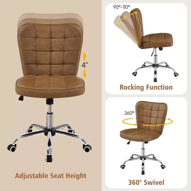Chaise de bureau moderne sans accoudoirs en similicuir, capacité de 136 kg