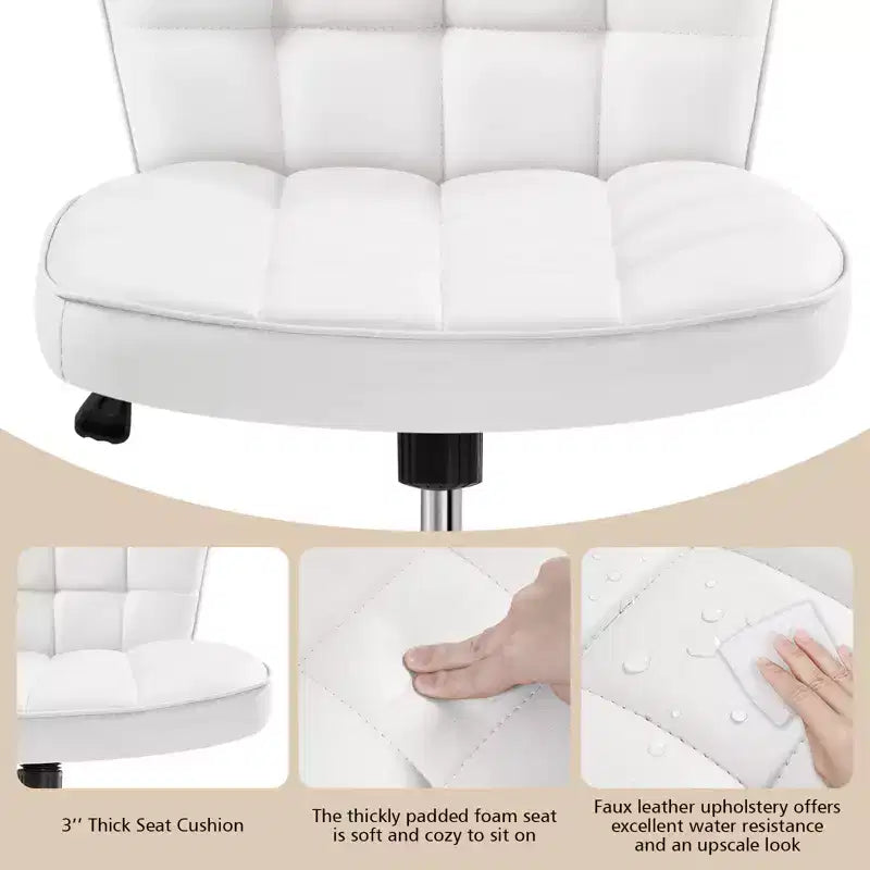 Chaise de bureau moderne sans accoudoirs en similicuir, capacité de 136 kg