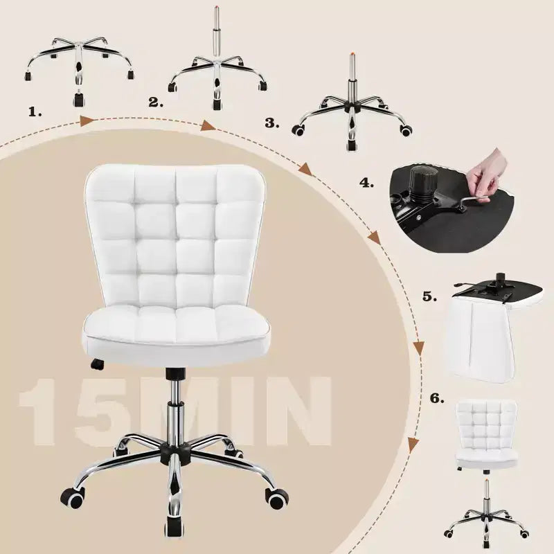Chaise de bureau moderne sans accoudoirs en similicuir, capacité de 136 kg