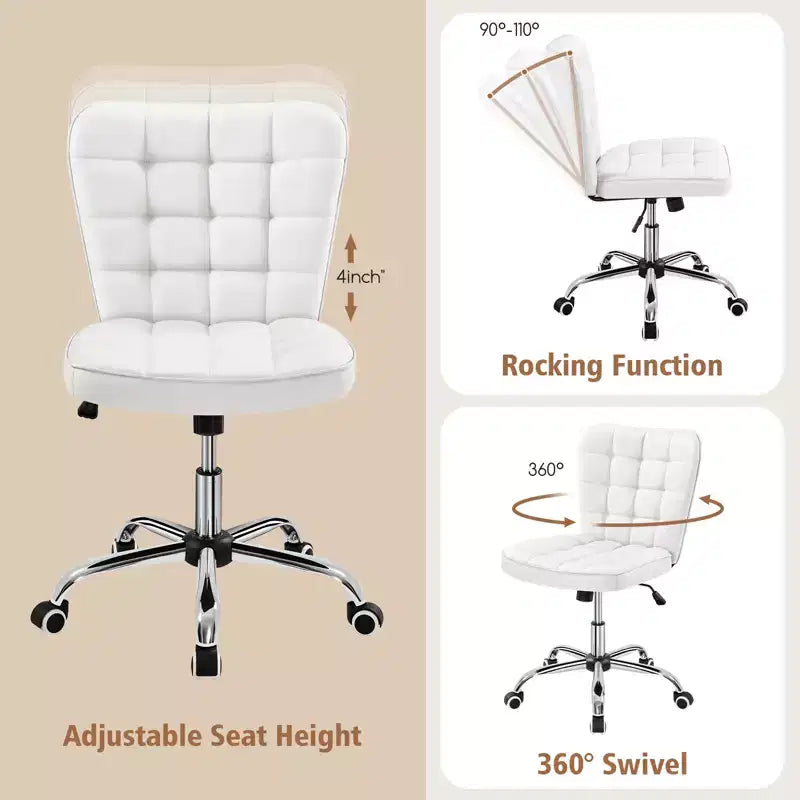 Chaise de bureau moderne sans accoudoirs en similicuir, capacité de 136 kg