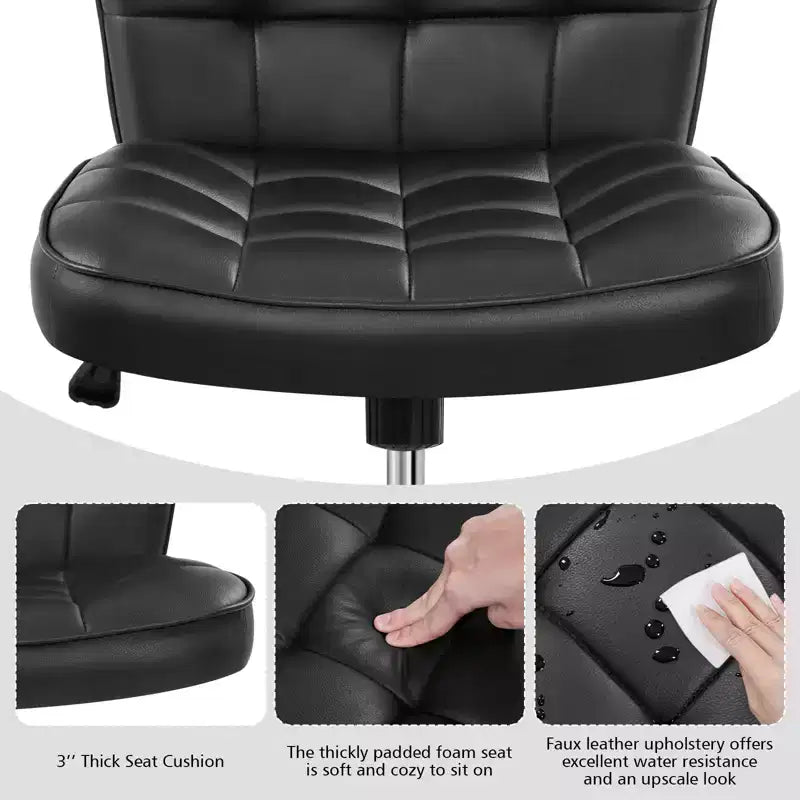 Chaise de bureau moderne sans accoudoirs en similicuir, capacité de 136 kg
