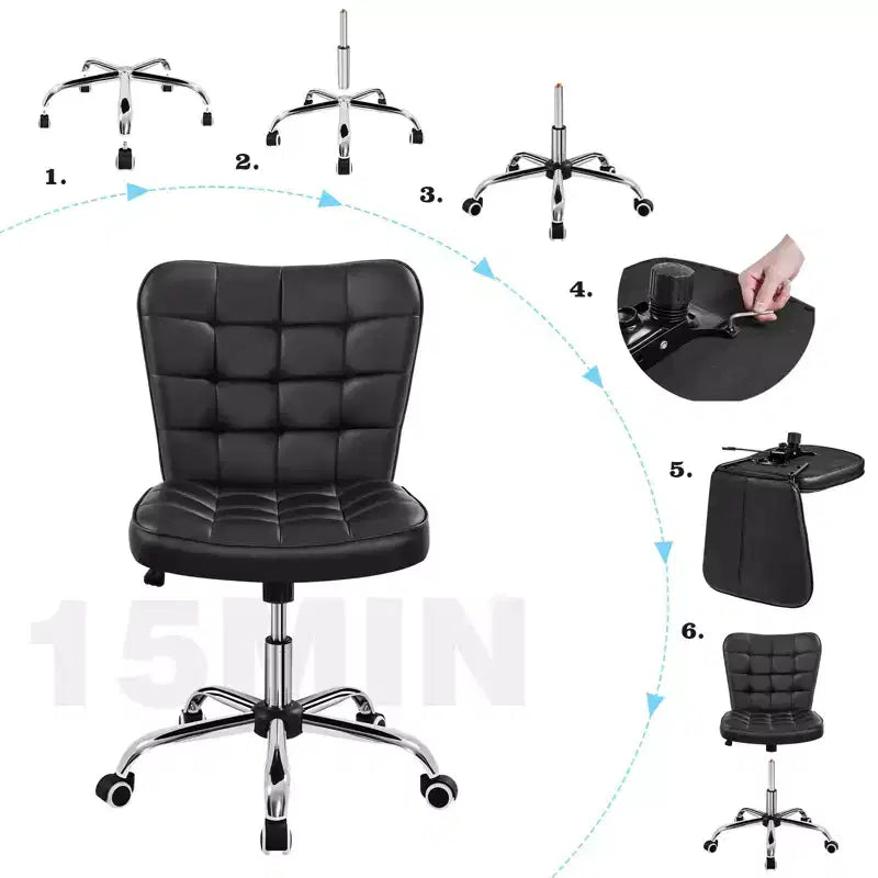 Chaise de bureau moderne sans accoudoirs en similicuir, capacité de 136 kg