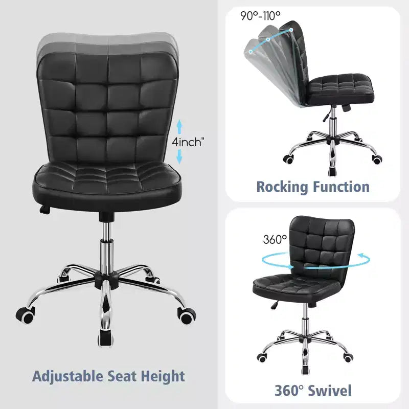Chaise de bureau moderne sans accoudoirs en similicuir, capacité de 136 kg
