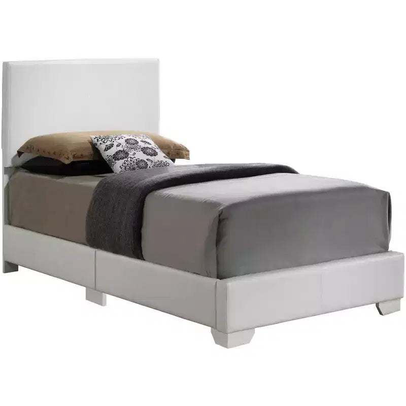 Lit jumeau capitonné, similicuir, design simple, sommier tapissier requis