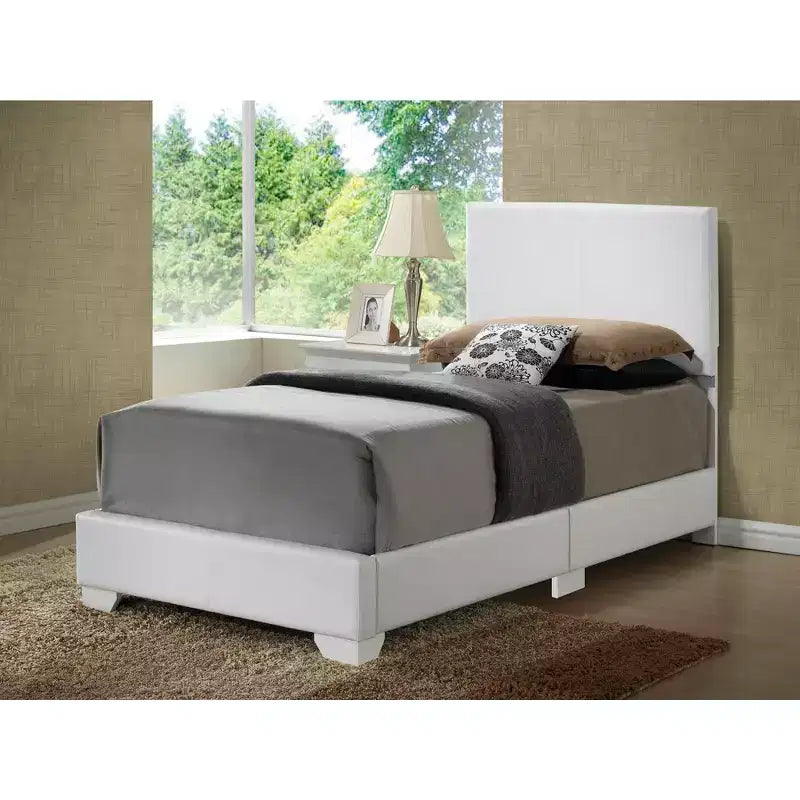 Lit jumeau capitonné, similicuir, design simple, sommier tapissier requis