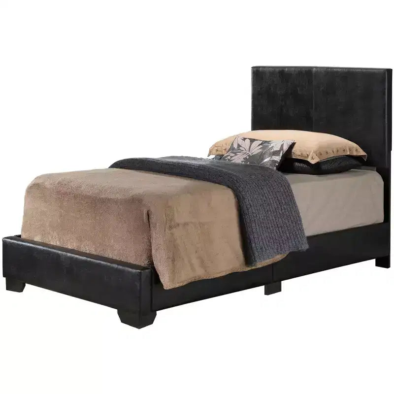 Lit jumeau capitonné, similicuir, design simple, sommier tapissier requis