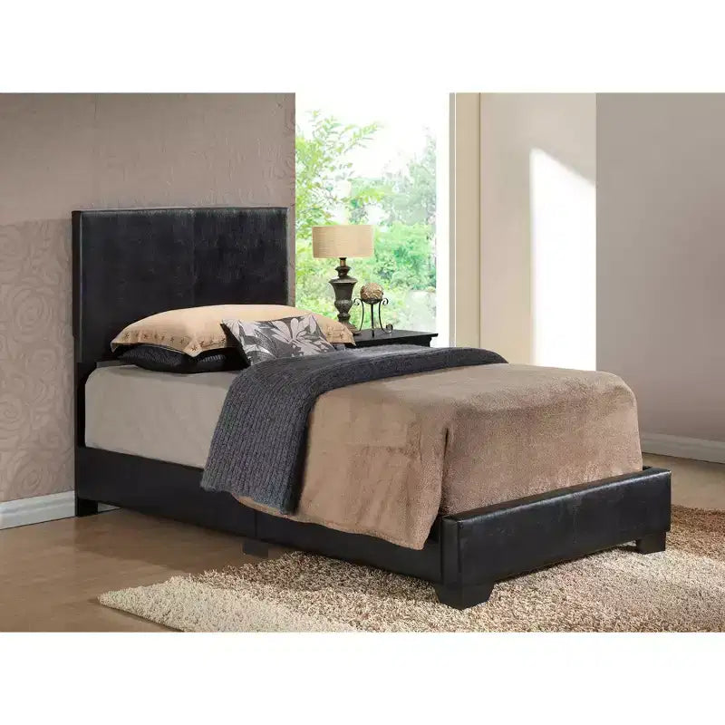 Lit jumeau capitonné, similicuir, design simple, sommier tapissier requis