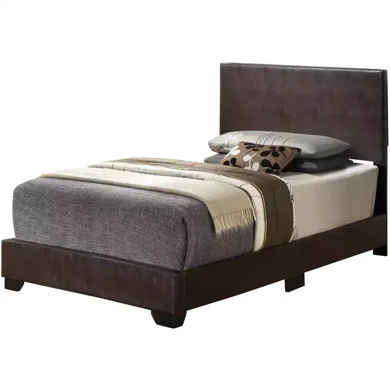 Lit jumeau capitonné, similicuir, design simple, sommier tapissier requis