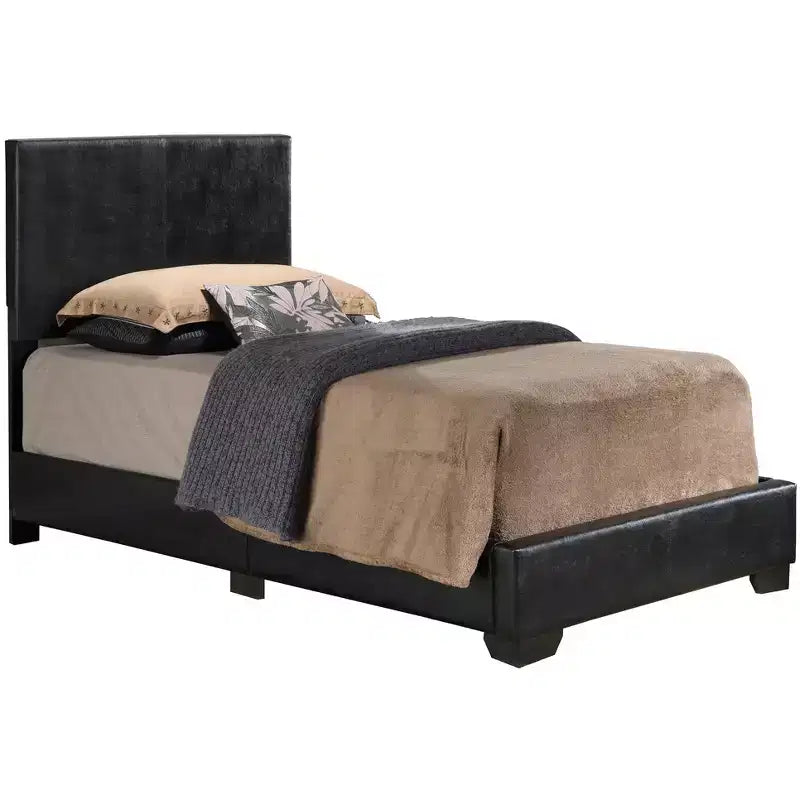 Lit jumeau capitonné, similicuir, design simple, sommier tapissier requis