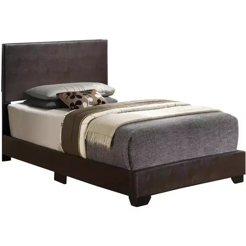Lit jumeau capitonné, similicuir, design simple, sommier tapissier requis
