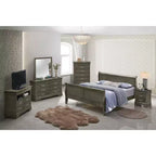 Lit king-size en bois Sleigh avec haut pied de lit, design classique, sommier tapissier requis