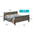 Lit king-size en bois Sleigh avec haut pied de lit, design classique, sommier tapissier requis