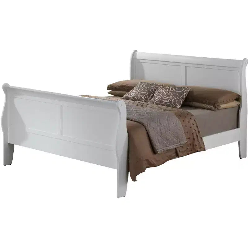 Lit king-size en bois Sleigh avec haut pied de lit, design classique, sommier tapissier requis