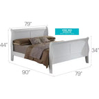 Lit king-size en bois Sleigh avec haut pied de lit, design classique, sommier tapissier requis