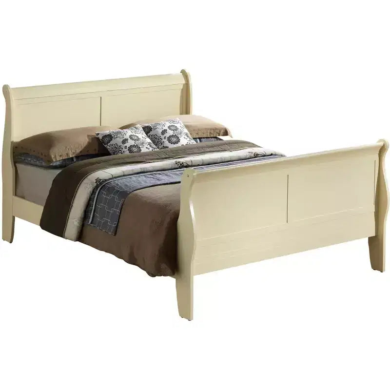 Lit king-size en bois Sleigh avec haut pied de lit, design classique, sommier tapissier requis