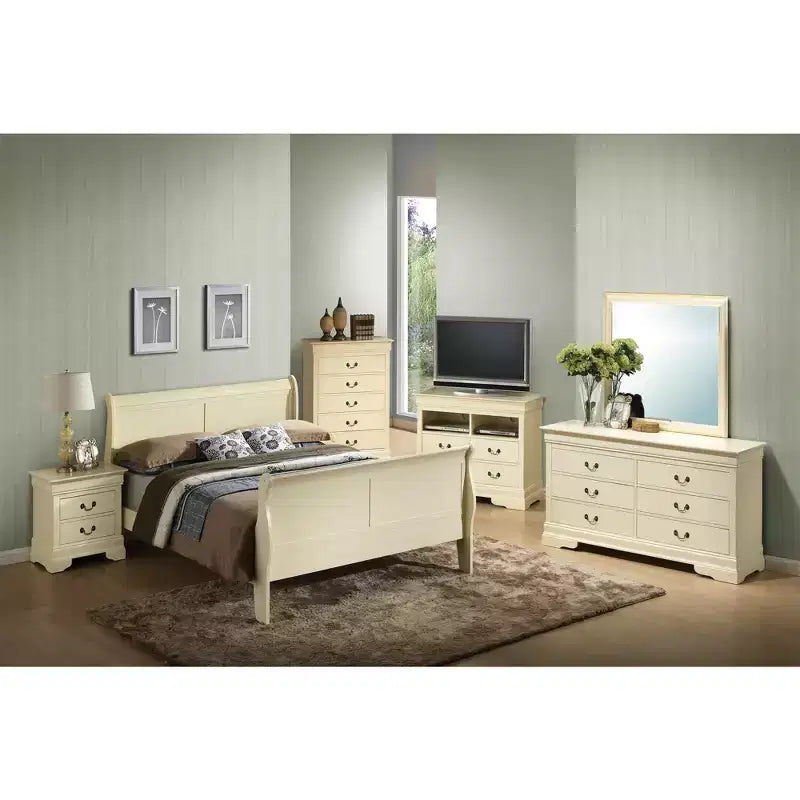 Lit king-size en bois Sleigh avec haut pied de lit, design classique, sommier tapissier requis
