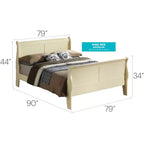 Lit king-size en bois Sleigh avec haut pied de lit, design classique, sommier tapissier requis