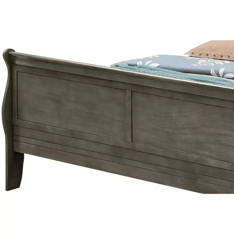 Lit king-size en bois Sleigh avec haut pied de lit, design classique, sommier tapissier requis