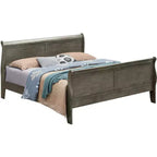 Lit king-size en bois Sleigh avec haut pied de lit, design classique, sommier tapissier requis