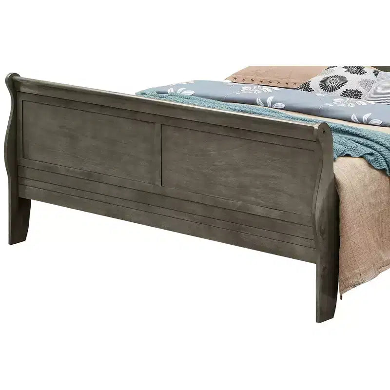 Lit king-size en bois Sleigh avec haut pied de lit, design classique, sommier tapissier requis