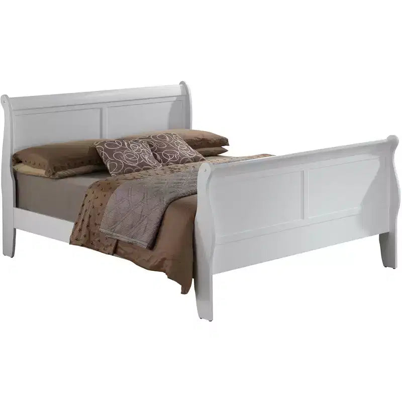 Lit king-size en bois Sleigh avec haut pied de lit, design classique, sommier tapissier requis