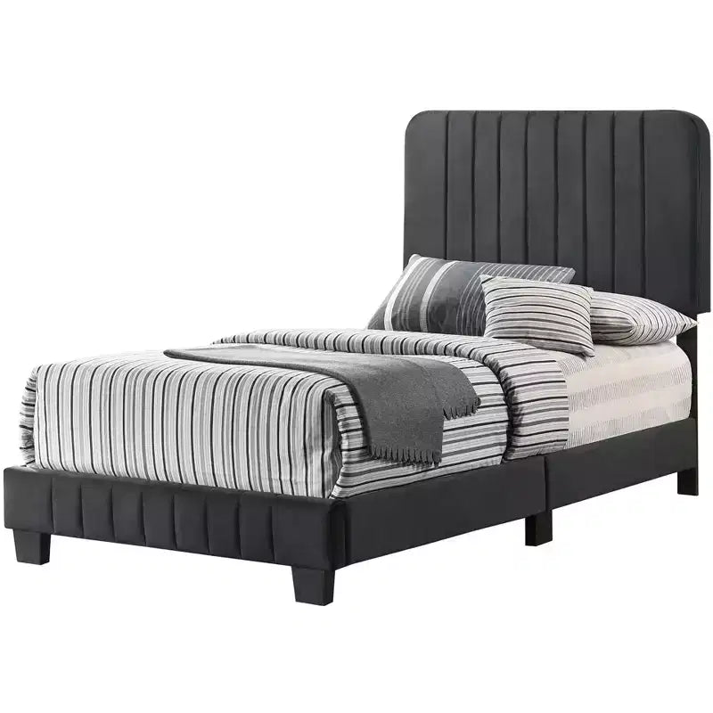 Passion Furniture Lodi Velvet UpholsteChannel Tufted Twin Panel Bed